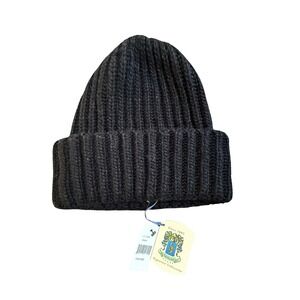 Portolano Signature Collection Black Ribbed Knit Wool Blend Cuffed Beanie Hat